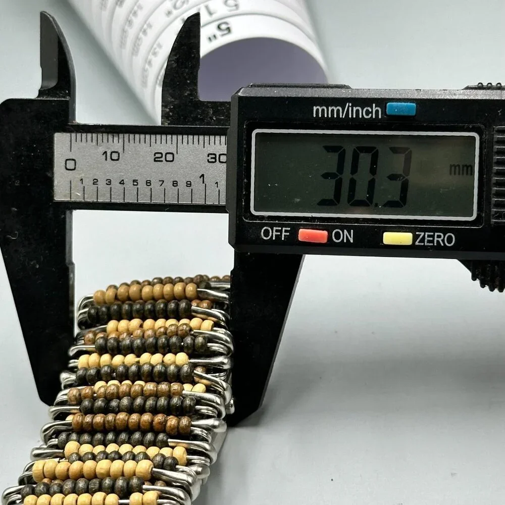 3/$30 Geneva Watch Women Silver Brown Wood Beads Safety Pins Stretch Band 7.25